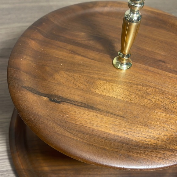 Vintage MCM Mid Century Modern Wood 2 Tier Serving Tray Platter Giftwood - Picture 3 of 8